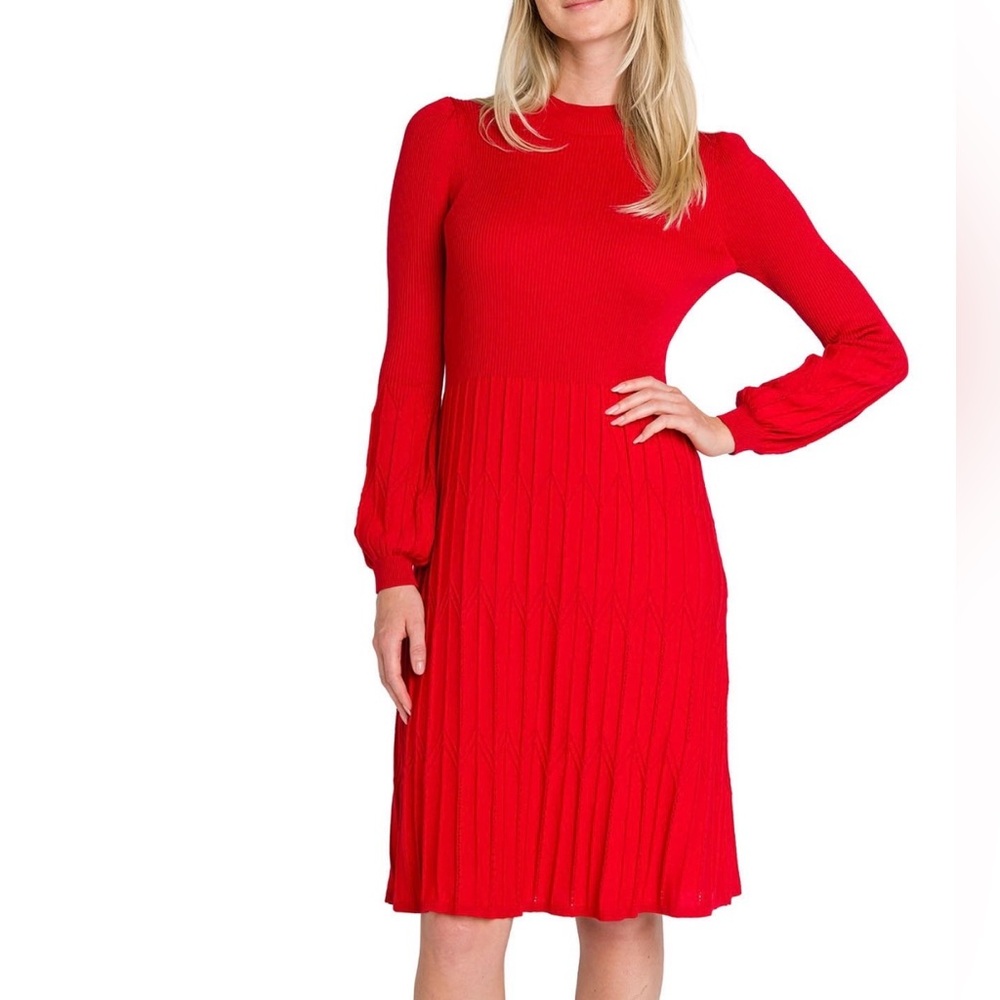 NWT Draper James Women's Size M Mock Neck Midi Sweater Dress Red Elegant Holiday